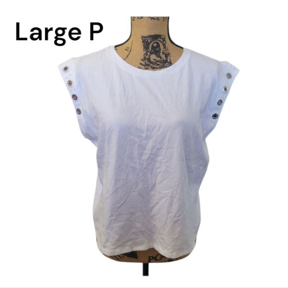 Large Petite Bar III White Grommet Studded Muscle Tank Top - Picture 1 of 4